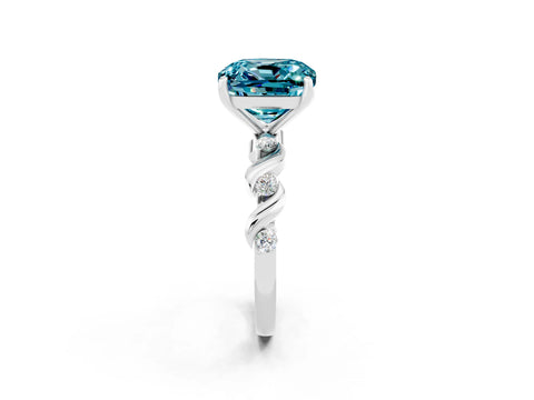 White gold Cushion Cut Solitaire Twisted Band with Prong Setting_8