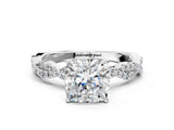 White gold Cushion Cut Solitaire Twisted Pave Band with Four-Prong Setting_4