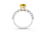 White gold Cushion Cut Solitaire Yellow Sapphire Ring with Pave Band and Four-Prong Setting_27