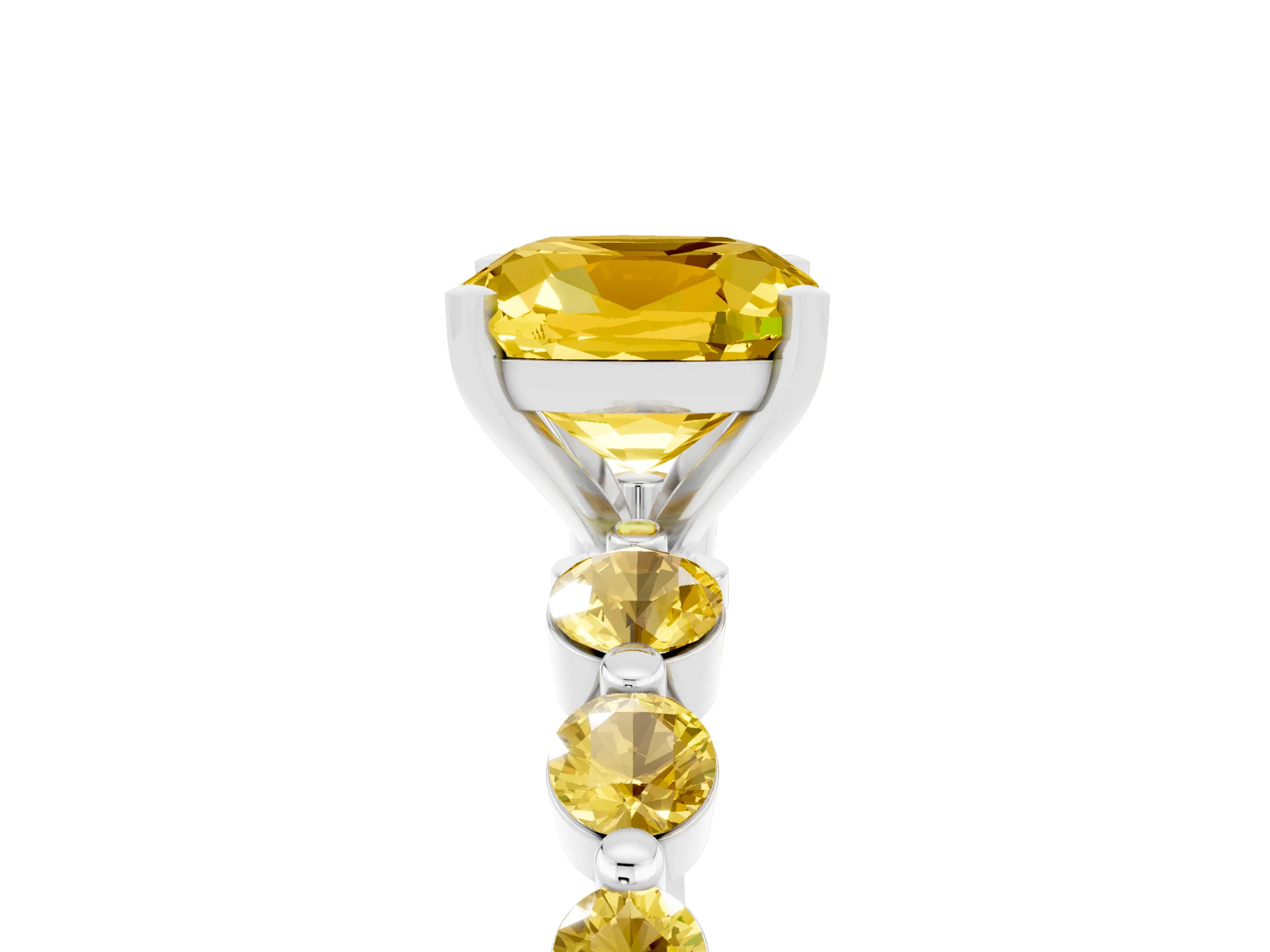 White gold Cushion Cut Solitaire Yellow Sapphire Ring with Pave Band and Four-Prong Setting_5