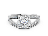 White gold Cushion Cut Split Shank Pave Diamond Ring with Four-Prong Setting_32