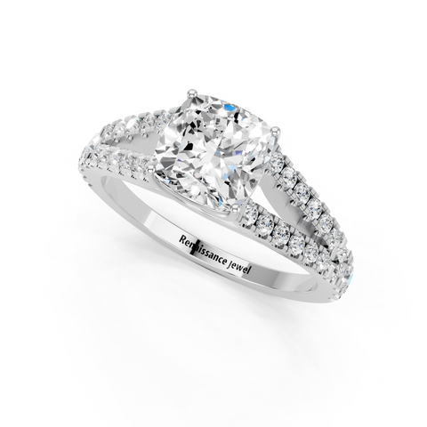 White gold Cushion Cut Split Shank Pave Engagement Ring with Four-Prong Setting_9