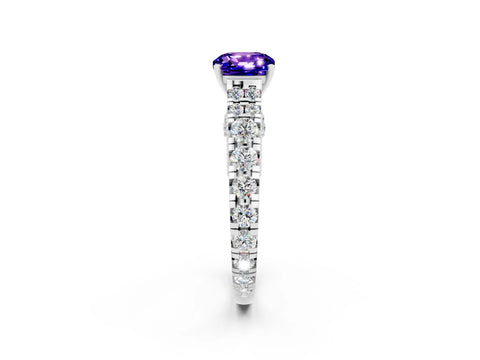 White gold Cushion Cut Tanzanite Classic Solitaire Ring with Pavé Band and Four-Prong Setting_2