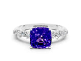 White gold Cushion Cut Tanzanite Cluster Side Stone Solitaire Ring with Prong Setting_24