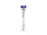 White gold Cushion Cut Tanzanite Cluster Side Stone Solitaire Ring with Prong Setting_26