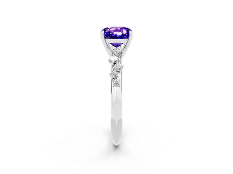 White gold Cushion Cut Tanzanite Cluster Side Stone Solitaire Ring with Prong Setting_26