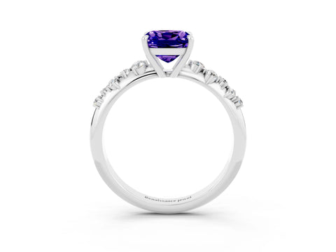 White gold Cushion Cut Tanzanite Cluster Side Stone Solitaire Ring with Prong Setting_27
