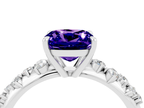 White gold Cushion Cut Tanzanite Cluster Side Stone Solitaire Ring with Prong Setting_28