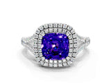 Silver Tanzanite Double Halo Ring with Split Shank and Prong Setting