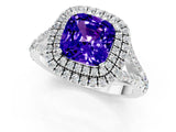Silver Tanzanite Double Halo Ring with Split Shank and Prong Setting