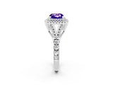 Silver Tanzanite Double Halo Ring with Split Shank and Prong Setting