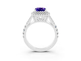 Silver Tanzanite Double Halo Ring with Split Shank and Prong Setting