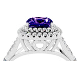 Silver Tanzanite Double Halo Ring with Split Shank and Prong Setting