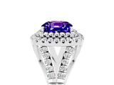 Silver Tanzanite Double Halo Ring with Split Shank and Prong Setting