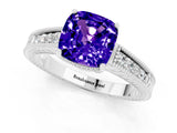 White gold Cushion Cut Tanzanite Engagement Ring with Milgrain Channel Set Band and Prong Setting_1