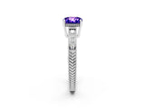 White gold Cushion Cut Tanzanite Engagement Ring with Milgrain Channel Set Band and Prong Setting_2