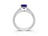 White gold Cushion Cut Tanzanite Engagement Ring with Milgrain Channel Set Band and Prong Setting_3