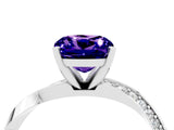 White gold Cushion Cut Tanzanite Engagement Ring with Side Stone Accents and Four-Prong Setting_112
