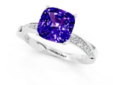 White gold Cushion Cut Tanzanite Engagement Ring with Side Stone Accents and Four-Prong Setting_25
