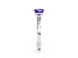 White gold Cushion Cut Tanzanite Engagement Ring with Side Stone Accents and Four-Prong Setting_26