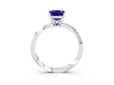 White gold Cushion Cut Tanzanite Engagement Ring with Side Stone Accents and Four-Prong Setting_27