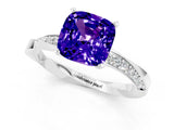 White gold Cushion Cut Tanzanite Engagement Ring with Side Stone Accents and Four-Prong Setting_28
