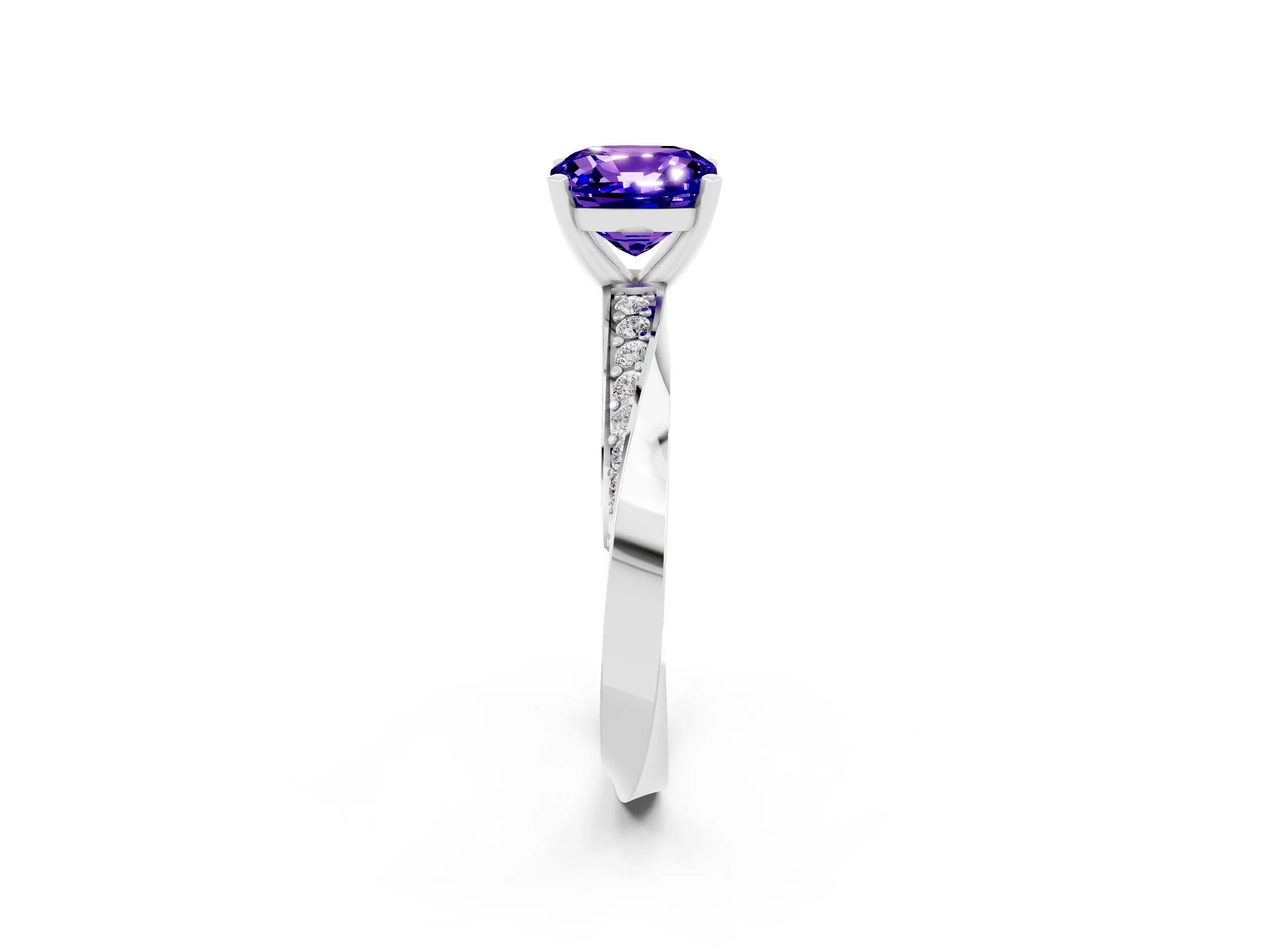 White gold Cushion Cut Tanzanite Engagement Ring with Side Stone Accents and Four-Prong Setting_29