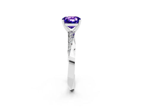 White gold Cushion Cut Tanzanite Engagement Ring with Side Stone Accents and Four-Prong Setting_29