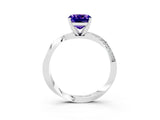 White gold Cushion Cut Tanzanite Engagement Ring with Side Stone Accents and Four-Prong Setting_30