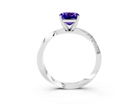 White gold Cushion Cut Tanzanite Engagement Ring with Side Stone Accents and Four-Prong Setting_30