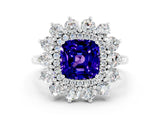 White gold Cushion Cut Tanzanite Floral Double Halo Engagement Ring with Prong Setting_25