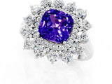 White gold Cushion Cut Tanzanite Floral Double Halo Engagement Ring with Prong Setting_26