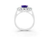 White gold Cushion Cut Tanzanite Floral Double Halo Engagement Ring with Prong Setting_28