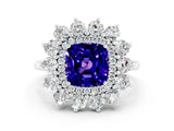 White gold Cushion Cut Tanzanite Floral Double Halo Engagement Ring with Prong Setting_72
