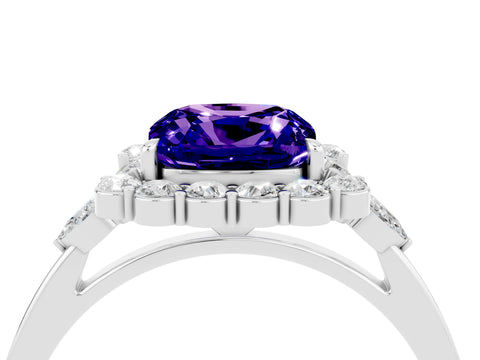 White gold Cushion Cut Tanzanite Halo Ring with Pear Side Stones and Prong Setting_28