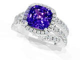 White gold Cushion Cut Tanzanite Halo Ring with Round Split Shank and Prong Setting_61