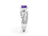 White gold Cushion Cut Tanzanite Halo Ring with Round Split Shank and Prong Setting_62