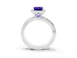 White gold Cushion Cut Tanzanite Halo Ring with Round Split Shank and Prong Setting_63
