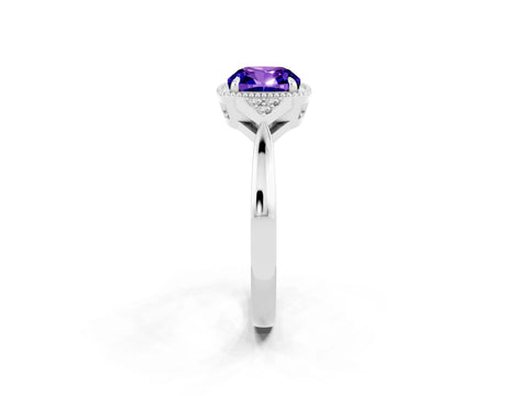 White gold Cushion Cut Tanzanite Halo Ring with Tapered Band and Four-Prong Setting_2