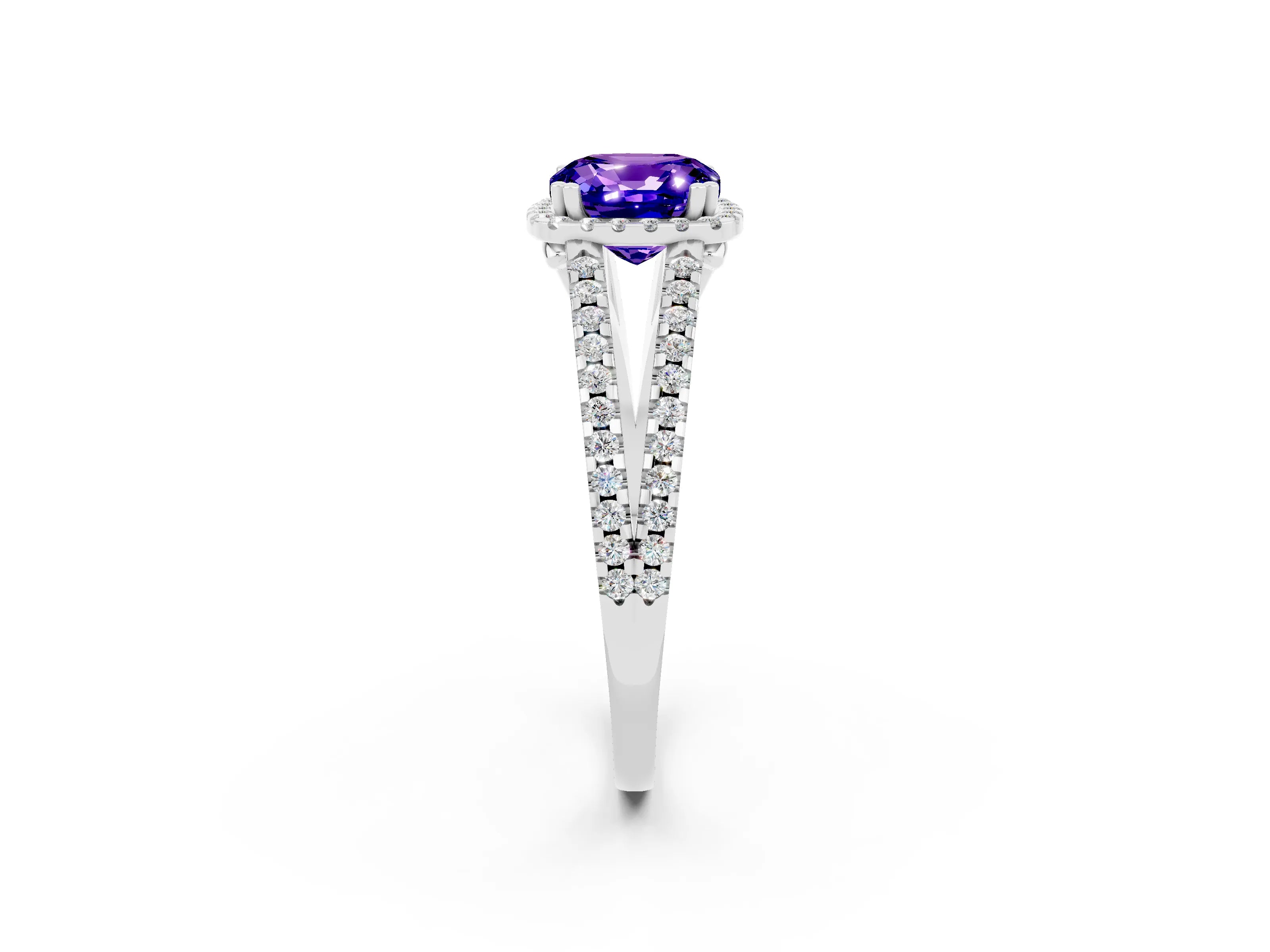 White gold Cushion Cut Tanzanite Halo Split Shank Engagement Ring_26