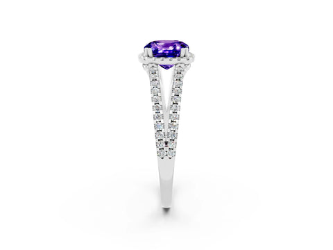 White gold Cushion Cut Tanzanite Halo Split Shank Engagement Ring_26
