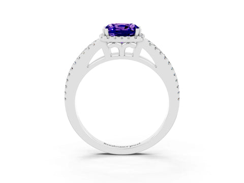 White gold Cushion Cut Tanzanite Halo Split Shank Engagement Ring_27