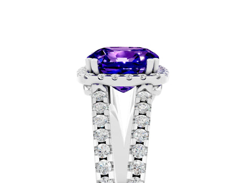 White gold Cushion Cut Tanzanite Halo Split Shank Engagement Ring_29