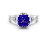 White gold Cushion Cut Tanzanite Halo Twist Band Solitaire Prong Setting Ring