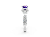 White gold Cushion Cut Tanzanite Halo Twist Band Solitaire Prong Setting Ring_2