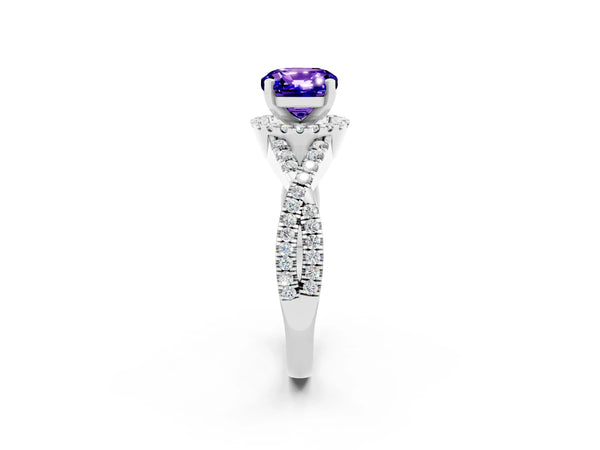 White gold Cushion Cut Tanzanite  Halo Twist Band Solitaire Prong Setting Ring