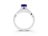 White gold Cushion Cut Tanzanite Halo Twist Band Solitaire Prong Setting Ring_3