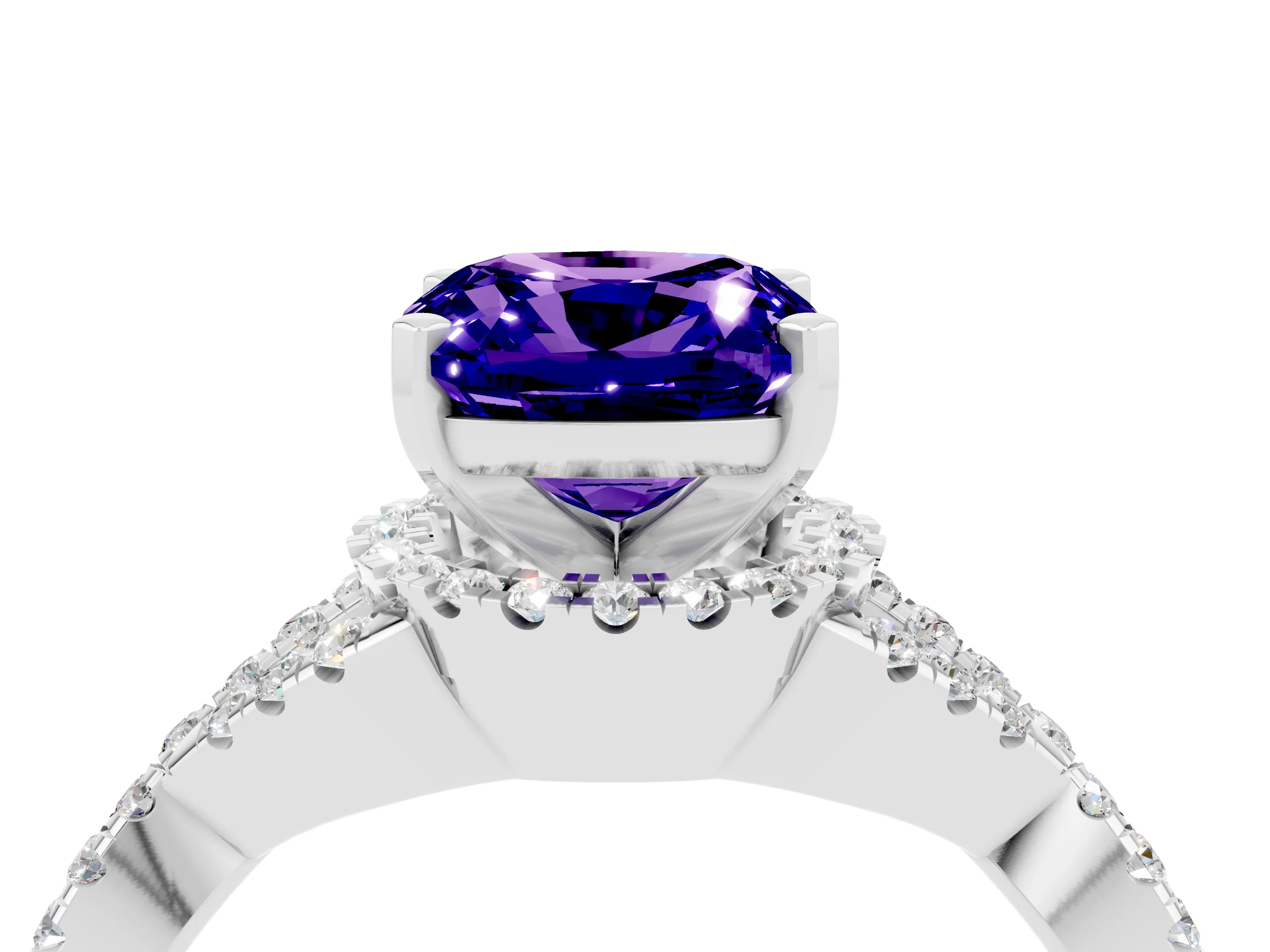 White gold Cushion Cut Tanzanite Halo Twist Band Solitaire Prong Setting Ring_4
