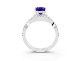 White gold Cushion Cut Tanzanite  Halo Twist Band Solitaire Prong Setting Ring_57