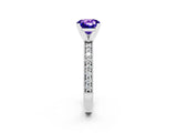 White gold Cushion Cut Tanzanite Milgrain Pavé Engagement Ring with Four-Prong Setting_14